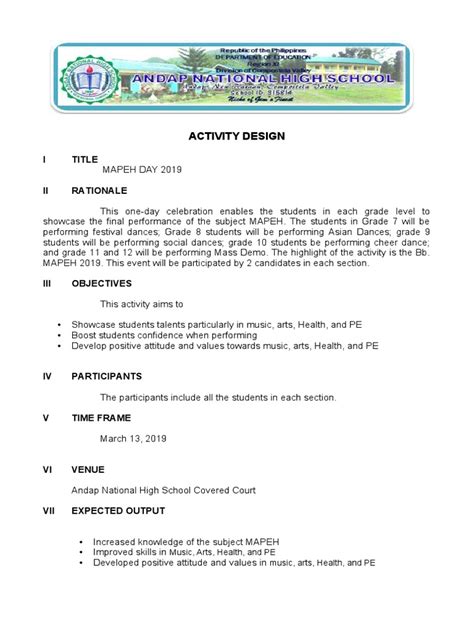 Mapeh Activity Design 2018.